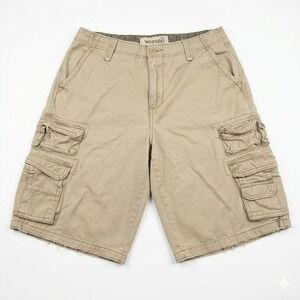 Plugg Men's Cargo Shorts Size 30 Tan Khaki 100% Cotton Multi-Pocket Y2K Skater